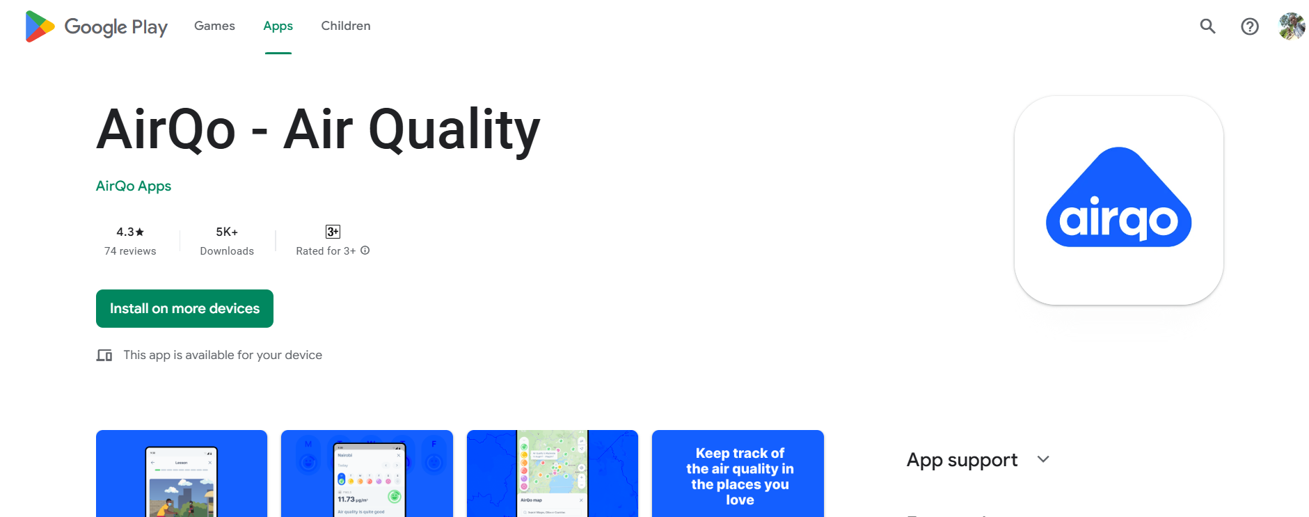 AirQo Mobile App screenshot